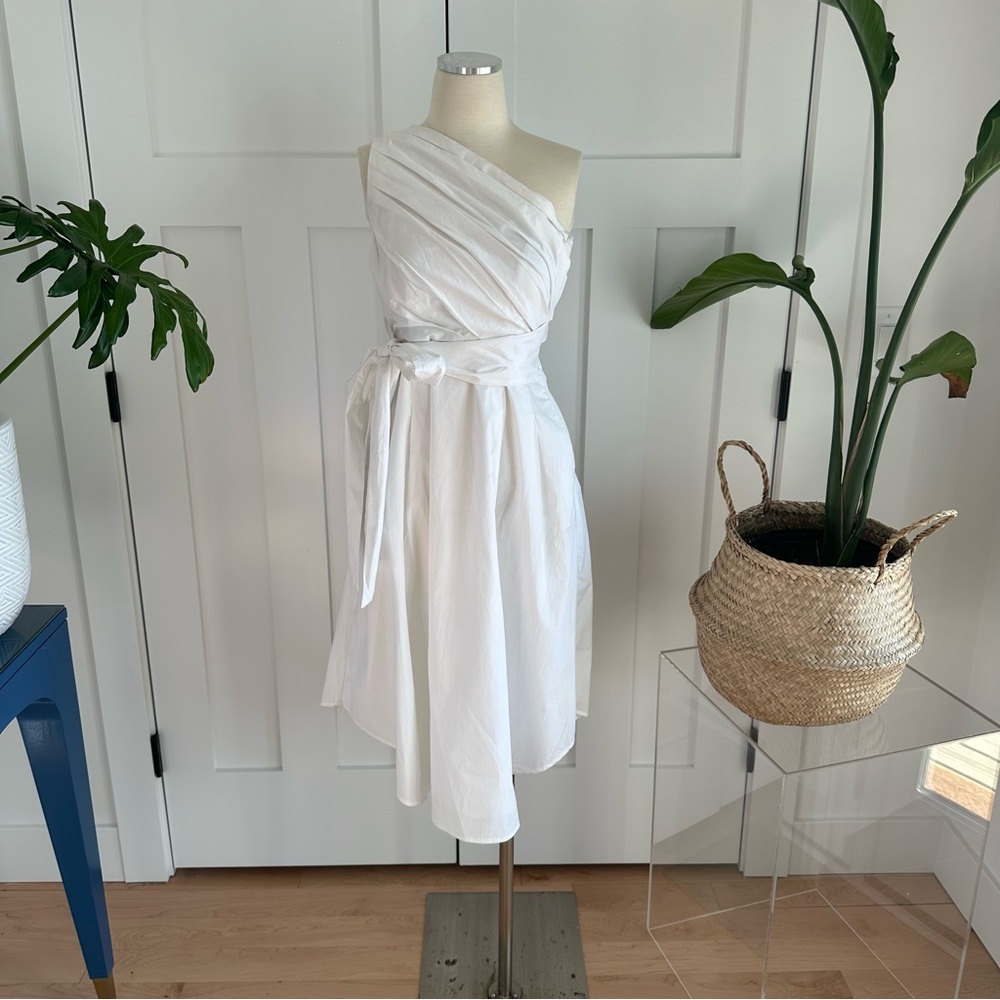 Banana Republic White One-Shoulder Tie-Waist Dress